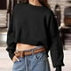 thumbnail image 1 of Suéter Jersey de cuello redondo para mujer Jersey de punto informal Suéter corto Suéter de color sólido Tops Cgtredaw Negro L para Mujer, 1 of 1