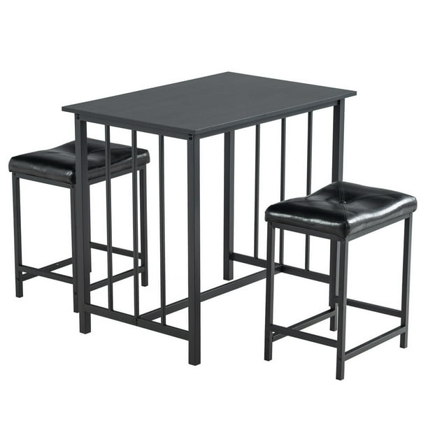 3 Piece Dining Table Set, Dining Set for 2, PVC Table and 2 Stools