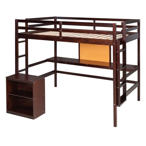 PEACNNG Full size Loft Bed with Desk and Writing Board, Wooden Loft Bed with Desk & 2 Drawers