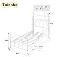 thumbnail image 3 of Metal Bed Frame Twin Size with LED Lights, Modern Platform Bed with Charging Station, White, 3 of 12