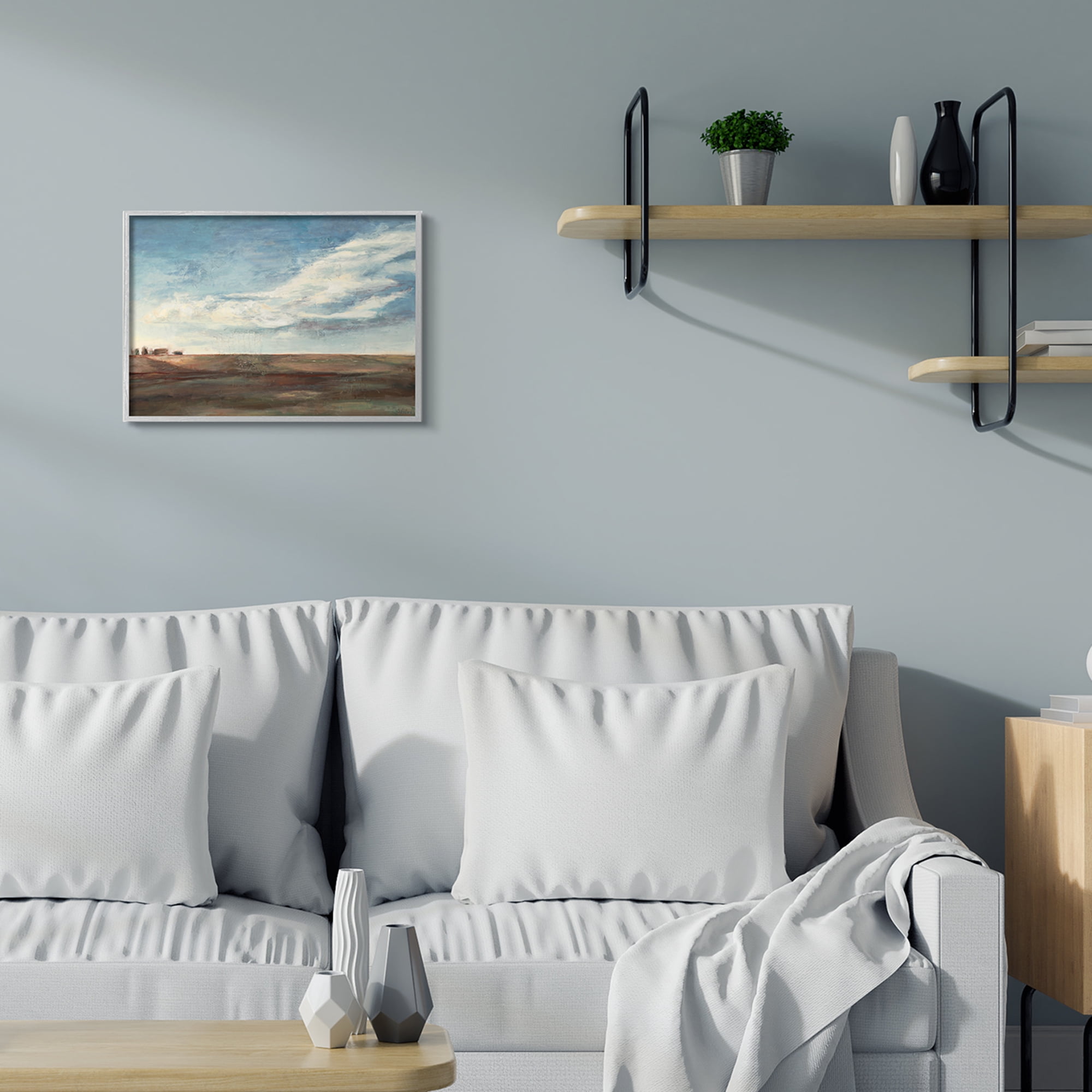 Stupell Industries Cloudy Country Landscape Distant Town Earth Tones,16 x 20,Designed by Stacy Pollard