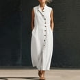 thumbnail image 6 of LNWUY Linen Dresses for Women Fashion Summer Sleeveless Button Down Maxi Sundresses Casual V Neck Pocket Dress White XXL, 6 of 6