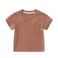 thumbnail image 2 of XUELUO Boys Athletic Shirts Summer Solid Color Crew Neck Short Sleeve Basic Pocket Tops Tee Shirts Activewear,Brown,10-11 Years, 2 of 5