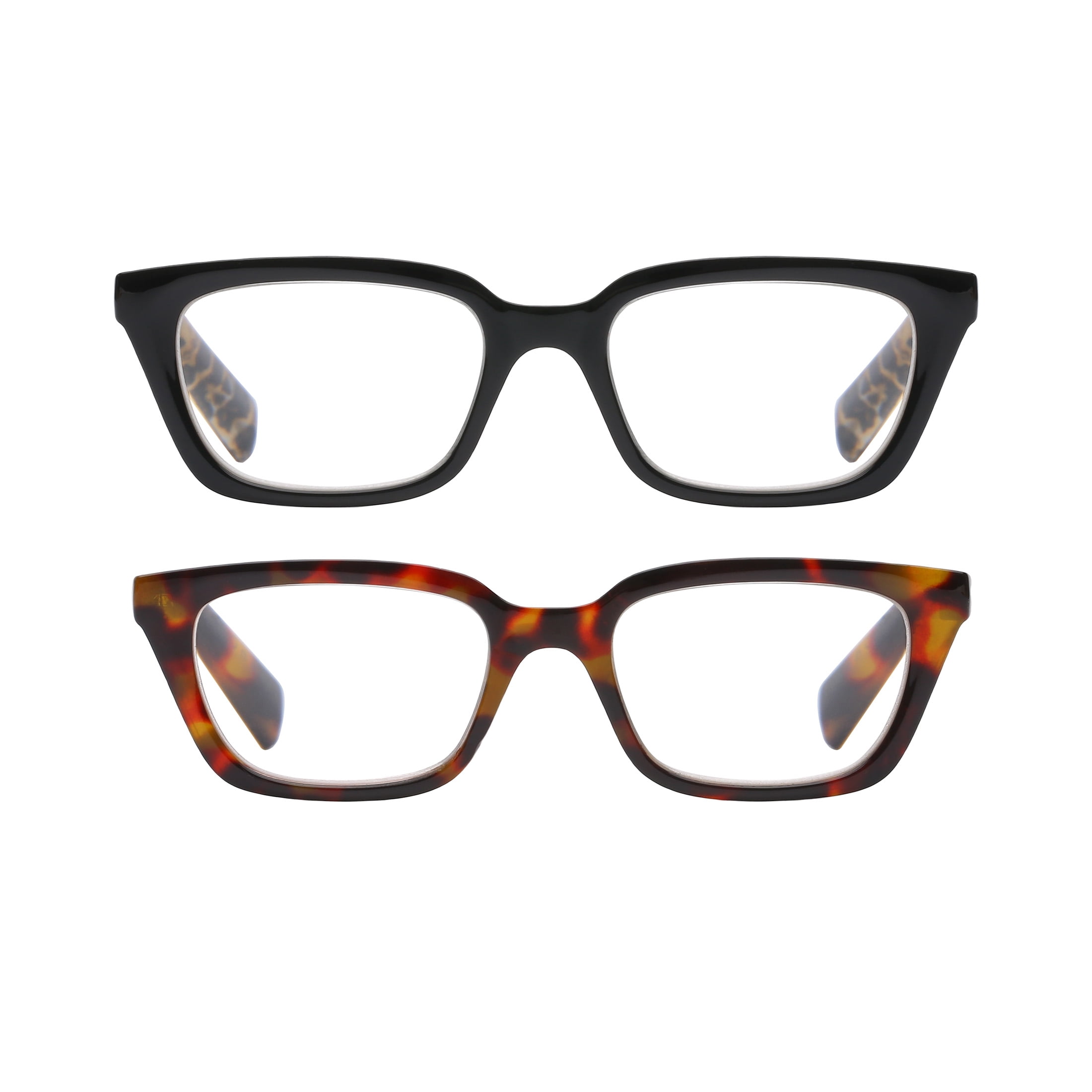 (2 pack) Rz by Rachel Zoe Womens Cateye Reading Glasses with Case, Black/Tortoise, Sabine +1.25