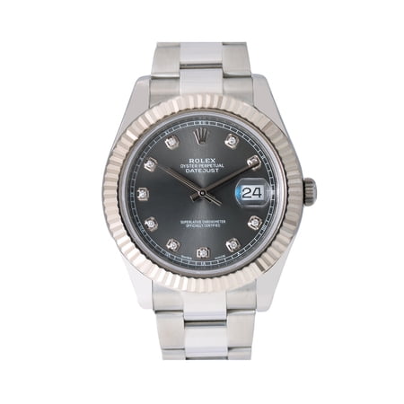 Pre-Owned Rolex Datejust II 116334 41mm Factory Gray Diamond Dial Oyster Bracelet Watch