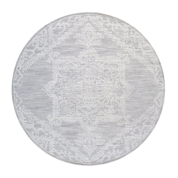 Pasargad Home Modern Collection Tufted Bamboo silk & Wool Area Rug- 8' 0" X 8' 0", Silver