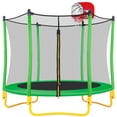 thumbnail image 2 of 5.5FT Trampoline with Built-In Basketball Hoop and Ball for Kids Teens, 65" Mini Toddler Trampoline with Safety Enclosure Net for Outdoor & Indoor, Grass Green, 2 of 7