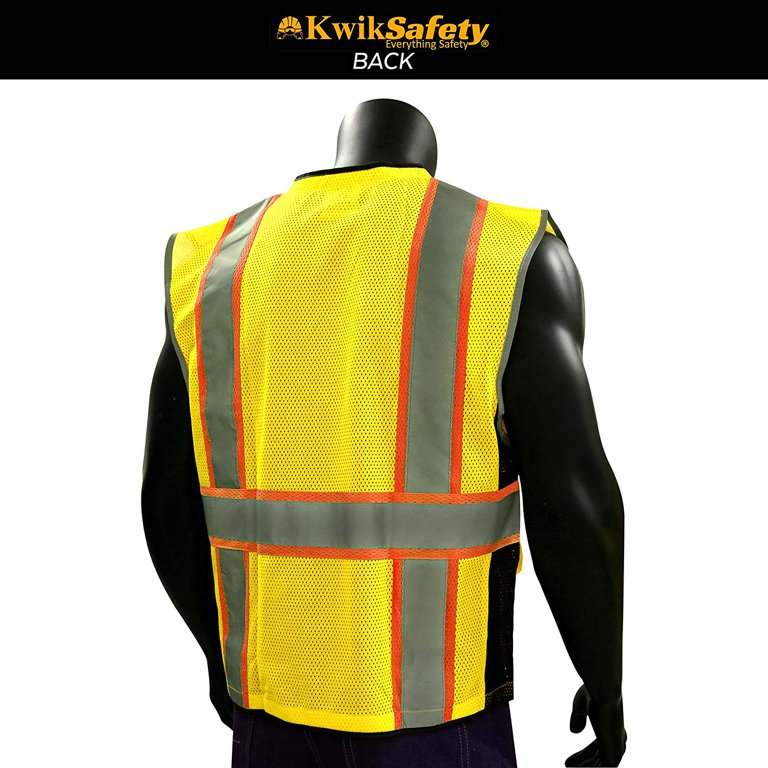 KwikSafety Big Kahuna Hi Vis Reflective ANSI PPE Surveyor Class 2 Safety Vest Size: 2XL/3XL, Color: Yellow