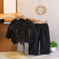thumbnail image 2 of Atogsazn Toddler Baby Girls Clothes Set Newborn Bow Long Sleeve Sweatshirt & Wide Leg Pants Outfit 2 Piece Outfits Black 3-4Years Fashion, 2 of 5
