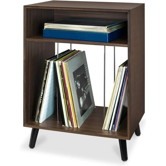 Vinyl Metal Entertainment Stand with Record Holder – Stores 130   Records, Easy Assembly, Vinyl Player Stand Compatible with Victrola Turntables (Espresso)