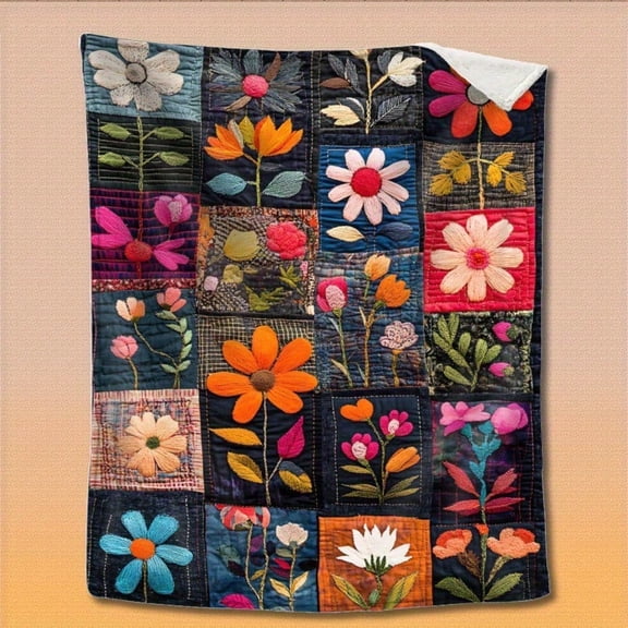 HELLOYOUNG Queen Size Fleece Blanket - Soft Plush All-Season Bedspread Large Multicolor Retro Floral Patchwork Flannel Throw for Bed Couch Travel - Cozy Cartoon Blanket Gift for Home