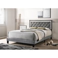 thumbnail image 2 of Dark Grey Velvet Upholstered Panel Bed with Faux Crystal in Queen, 2 of 3