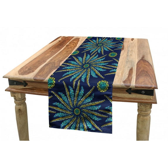 Abstract Table Runner, Rhythmic Print of Pointy Sun Rays Summer Vibes Dark Tone Ethnic Like Motifs, Dining Room Kitchen Rectangular Runner, 3 Sizes, by Ambesonne