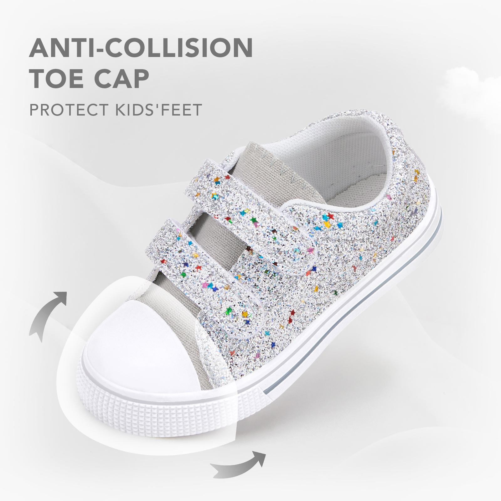 EUXTERPA Girls Glitter Canvas Sneakers with Hook-and-Loop photo 2