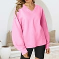 thumbnail image 2 of VISALY V Neck Pullover Sweater Tunic Sweatshirt Oversized Sweatshirt Casual Fleece Pullover Sweaters Cute Long Sleeve Shirts Tops Pullover Sweatshirts Half Zip Pullover Women Casual Sweatshirt Pink Xl, 2 of 6