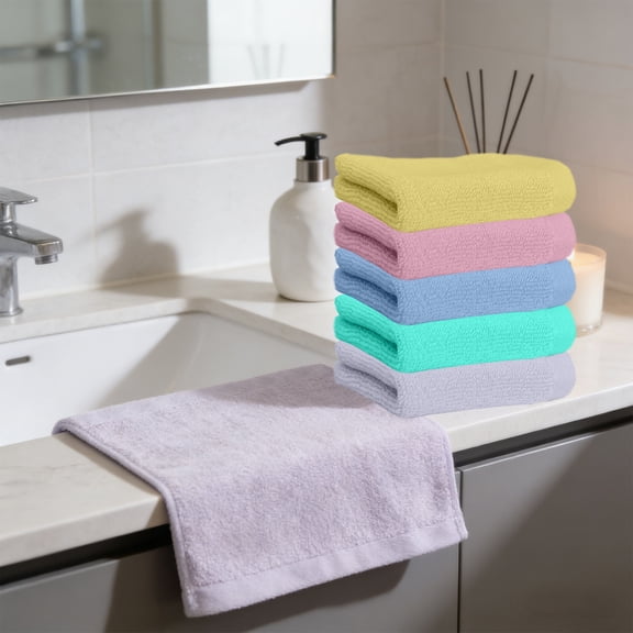Kuroiy Cotton Face Towels 5-Pack Soft Absorbent Lint-Free Washcloths for Bathroom, Hand, Gym, Travel, Makeup Removal – Multicolor 12x12 Inch
