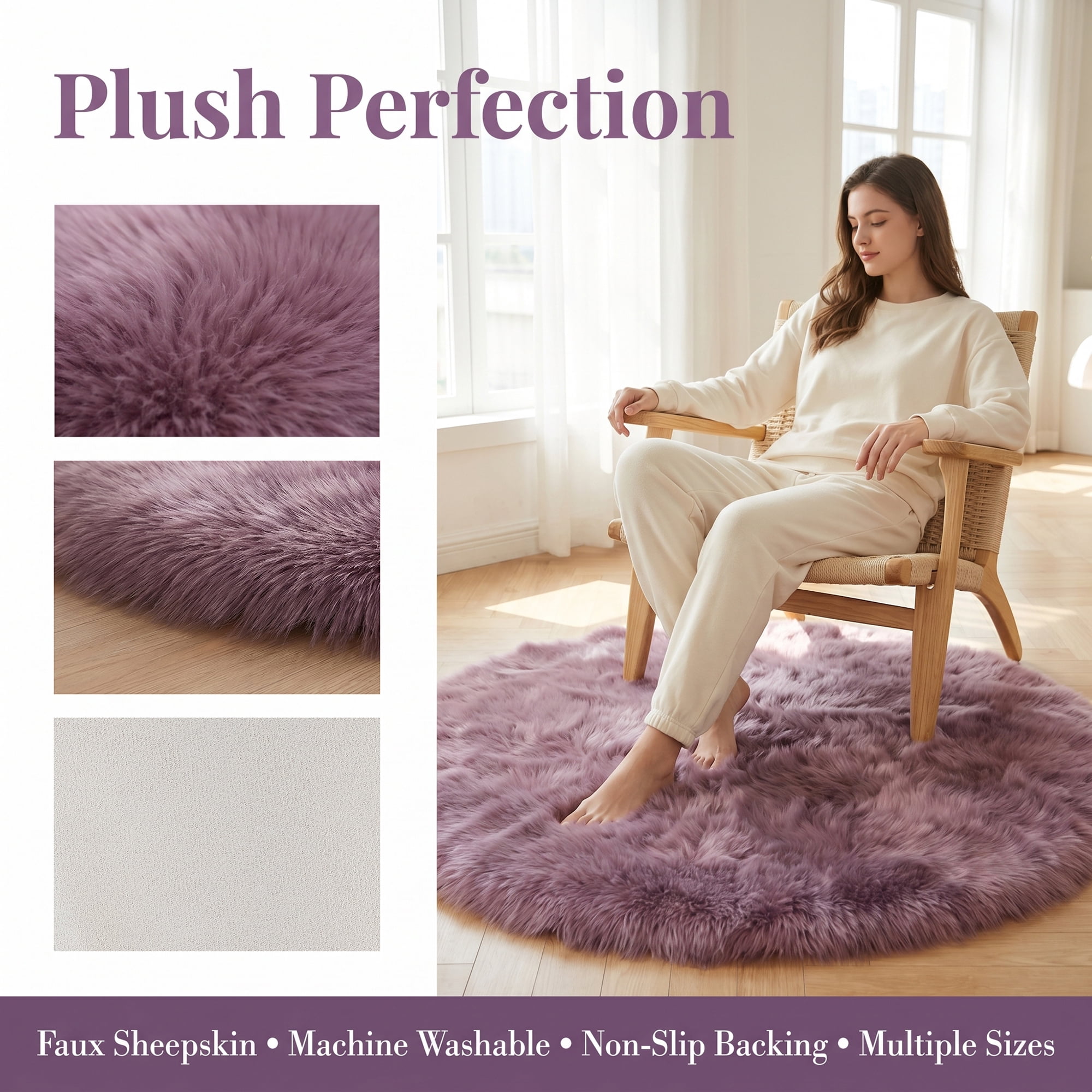 Unique Bargains Shaggy Round Area Rug Fluffy Non-Slip Fuzzy Carpet 28" x 28" Purple