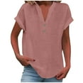 thumbnail image 2 of Summer Tops for Women 2025 New Technique Short Sleeve Cotton Linen Shirt Casual Button v Neck Tunic Blouses Outfits Pink XL, 2 of 5