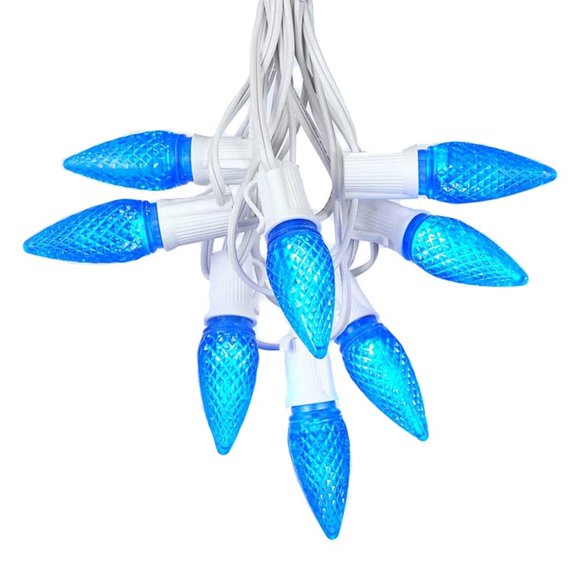 25 Foot C9 LED Outdoor Lighting Patio Christmas String Light Set, Blue, White Wire, 25 Bulbs