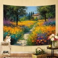 thumbnail image 4 of Oil painting tapestry Forest Flower fields, sea of ​​flowers tapestry landscape painting hanging, country decoration for living room, bedroom 78.4×59.05 inches, 4 of 6
