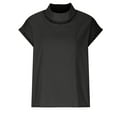 thumbnail image 6 of Women's Cotton Linen Blouse Work Short Sleeve Mock Neck Hollow Out Tops Shirt Summer Casual Comfy Tshirts Loose Vacation, 6 of 6