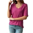 thumbnail image 1 of Timegard Womens Summer Tops Ribbed V-Neck Half Sleeve Solid Color Basic Tee Casual Loose Shirts Tops, 1 of 7