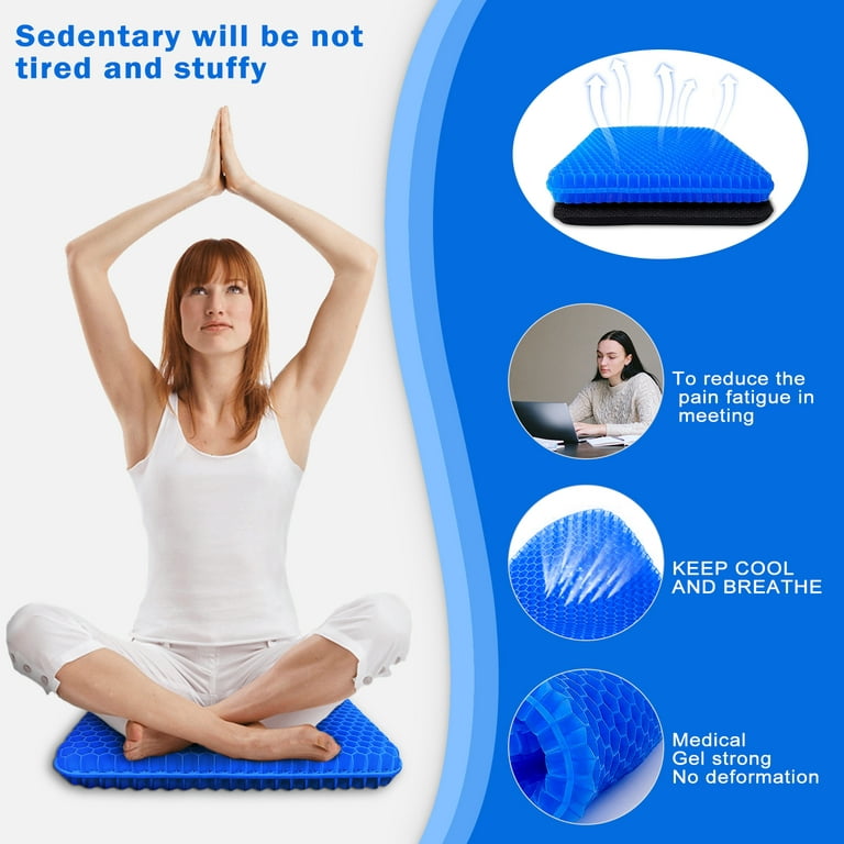Bicmte Honeycomb Gel Support Seat Cushion with Non-Slip Breathable Cover - 16.5 inchx14.6 inch Ergonomic & Orthopedic Gel Seat Cushion Blue Chair Pad