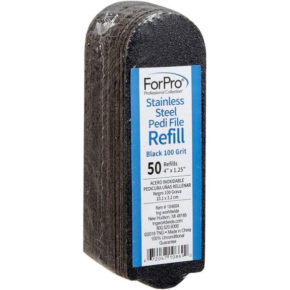 ForPro Professional Collection Stainless Steel Pedi File Refill, 100 Grit, Black, EZ-Strip Peel Pedicure Refill Pads, 1.25 W x 4 L, 50-Count