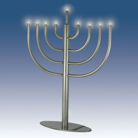 All Metal Low Voltage Electric Menorah - Pewter/Silver