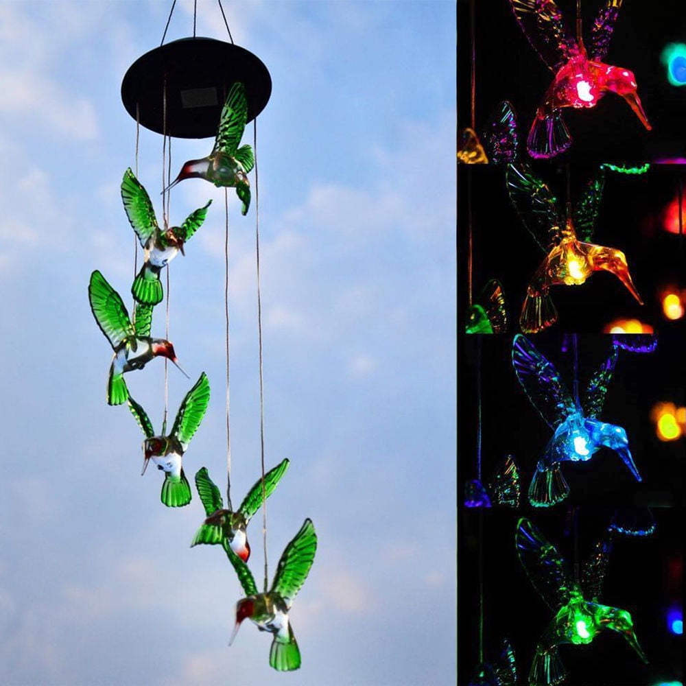 2pack ColorChanging LED 6 Hummingbird Solar Wind Chimes Yard Home
