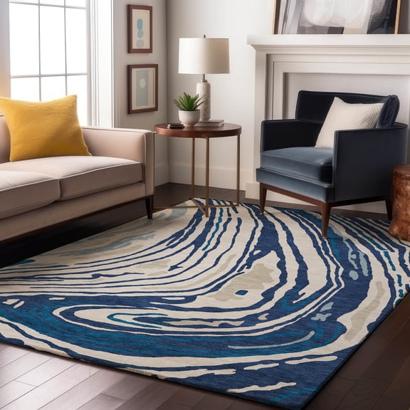Addison Rugs Mayfield Premium Machine Washable Transitional Swirls Navy Rectangle Rug, 5' x 7'6"