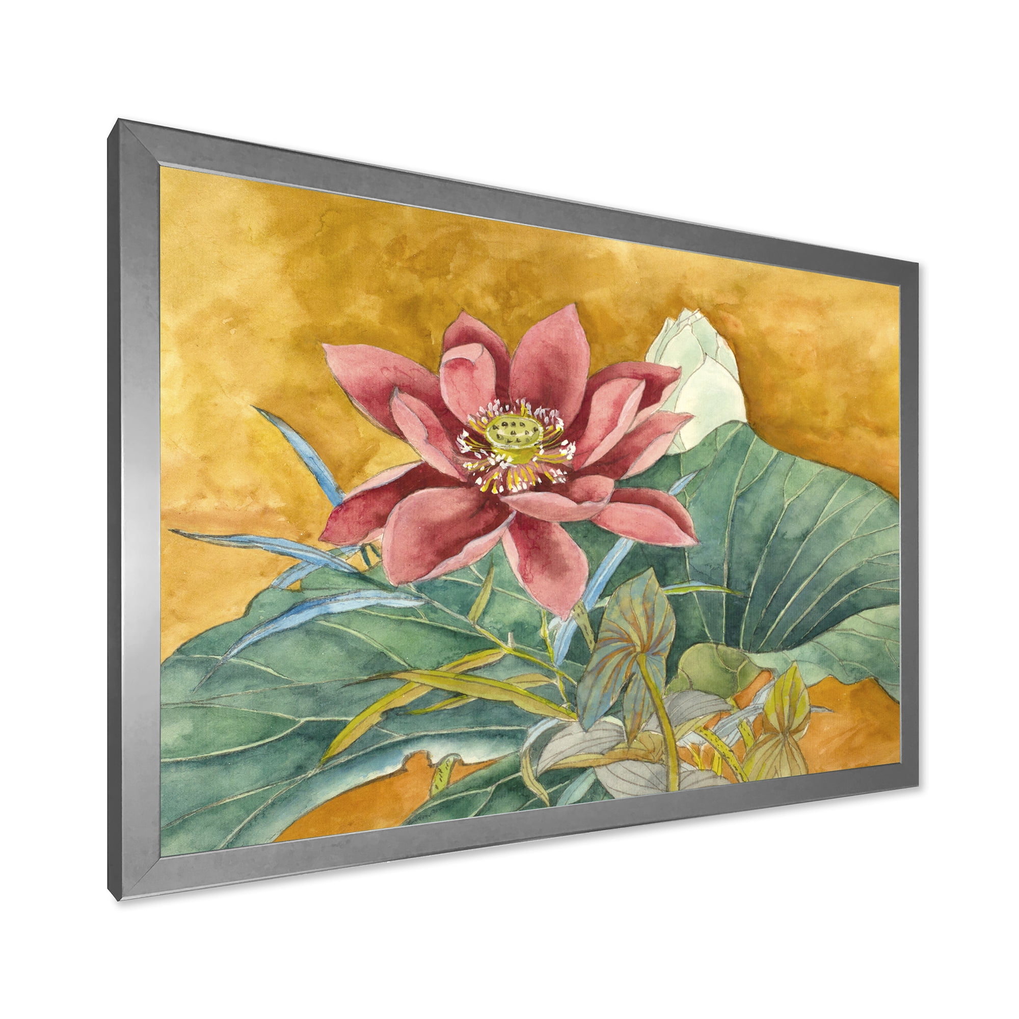 Designart 'Ancient Impression of Pink Lotus' Traditional Framed Art Print