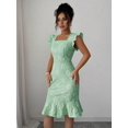 thumbnail image 5 of Elegant Jacquard Commuter Dress, Summer Floral Square Neck Knee-Length Dress for Women, 5 of 10