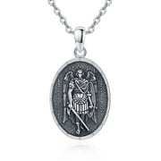 TANGPOET 925 Sterling Silver St Michael Archangel Necklace Christopher Medal Jesus Necklaces for Men Boys Women Archangel Protect Us Jewelry Gifts