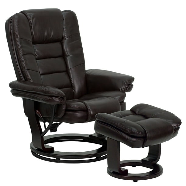 Flash Furniture Contemporary Multi Position Recliner With Horizontal Stitching And Ottoman Swivel Mahogany Wood Base In Brown Leathersoft Com Flash Furniture Contemporary Multi, Flash Furniture Recliner Chair With Ottoman