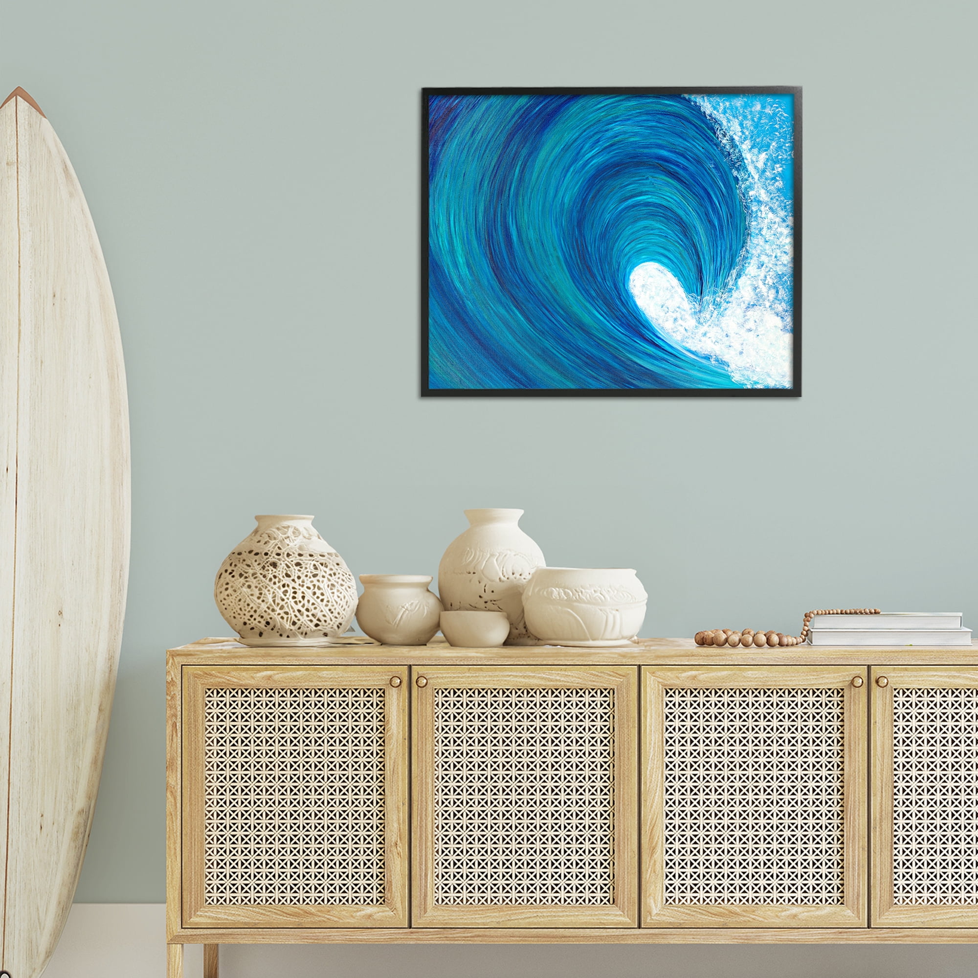 Stupell Industries Swirling Ocean Wave Coastal Painting Black Framed Art Print Wall Art, 30 x 24