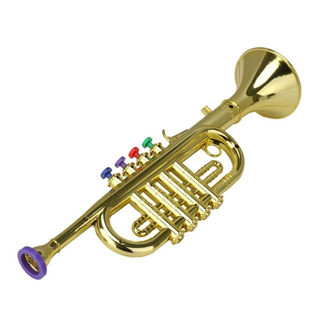 LEEYNEER Children‘s Musical Instrument Toy Fournote Trumpet Toy Realistic Plastic Trumpet Golden Toddler Musical Instruments Toy Trumpet for Kids Horn Decor for Children Enhances Musical