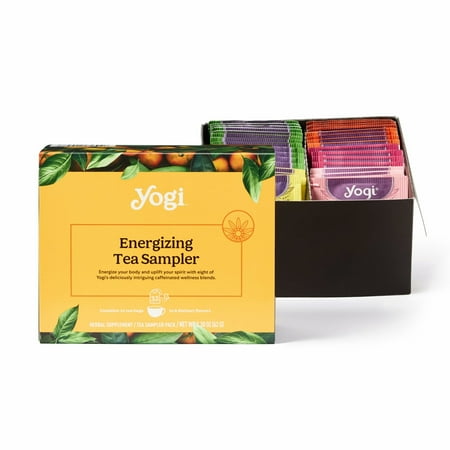 Yogi Organic Tea Energy Sampler Box - 8 Favorite Black & Green Teas (32 Tea Bags) - Assorted Delicious Wellness Teas - Contains Caffeine - Tea Gift Set & Variety Pack Sampler