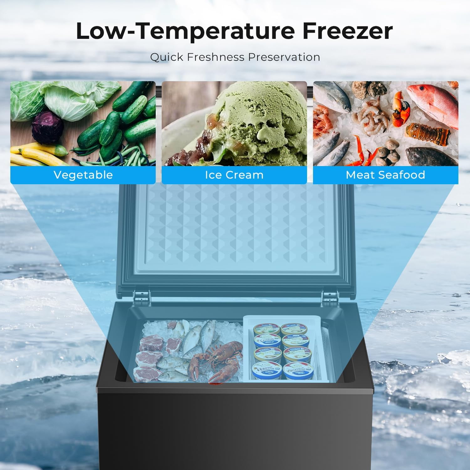 WAA 3.2 Cu.Ft Deep Freezer 14℉ to 40℉ Low Temp,Removable Basket,Freestanding for Home (Black)
