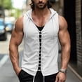 thumbnail image 2 of Men's Cotton Linen Tank Tops Sleeveless Hoodie Shirts Lace Up Beach Summer Yoga Top Hippie Renaissance Pirate Tunic with Hood Size 3XL White, 2 of 6