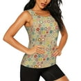 thumbnail image 2 of Xecao Retro Geometry print women's scoop neck, loose-fit workout tank tops for the gym., 2 of 9