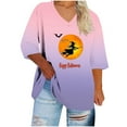 thumbnail image 2 of EchfiProm Fall Shirts for Women 3/4 Sleeve Pink Plus Size Pullover Y2k V-Neck Loose Fit Graphic Shirts, 2 of 4