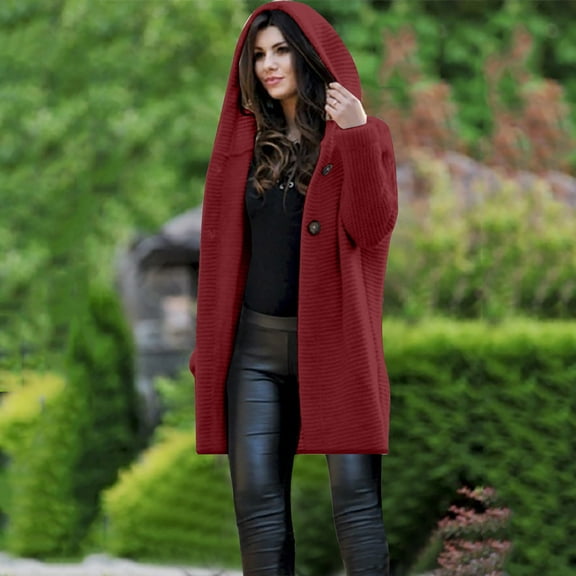 Frostluinai Womens Cardigan Cable Knit Long Cardigan Open Front Warm Sweaters Hooded Knitted Sweater Plus Size Solid Button Down Outerwear Coats