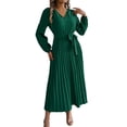 thumbnail image 1 of Wdgfv Ruffle Maxi Dress for Women, Pleated A Line Flowy, Business Casual, Holiday Modest Long Sleeve Smocked Spring, 1 of 6