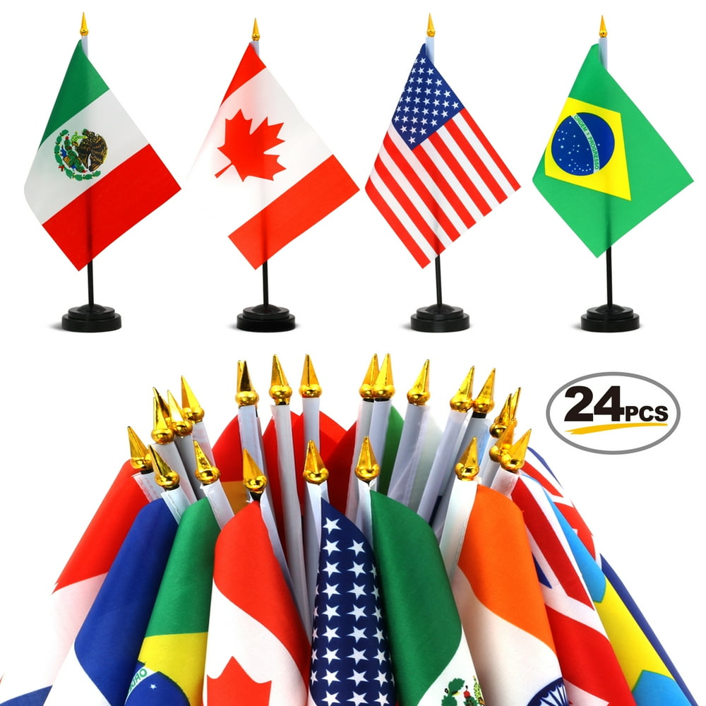 ANLEY 24 Countries Deluxe Desk Flags Set 8 x 5 Inches Miniature