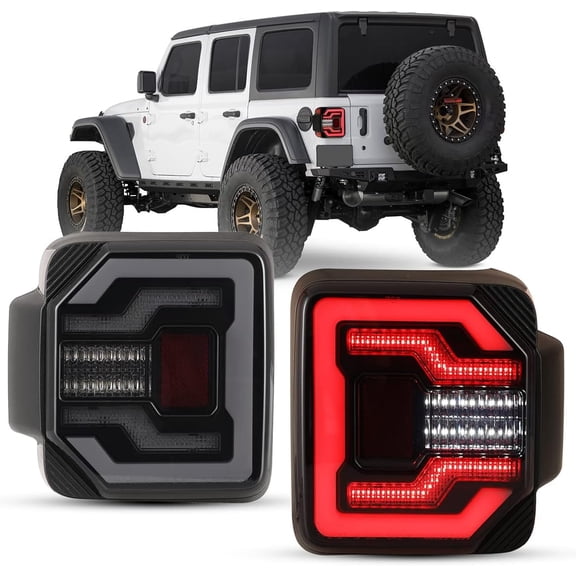 1 Pair LED Tail Lights for Jeep Wrangler JL 2018-2026,Sequential Turn Signal Rear Lights for Jeep Wrangler 4XE Plugin 2021-2026,Black Matte & Smoked Lens