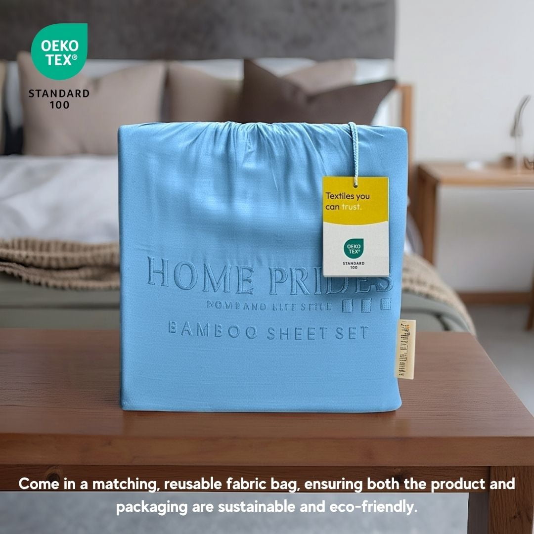 Home Prides Queen Bamboo Sheets Set - 100% Bamboo Viscose, Silky Soft Cooling & Breathable Bamboo Bed Sheets, 4-Piece, 15” deep Pocket, Oeko-Tex Certified, Frosted Blue