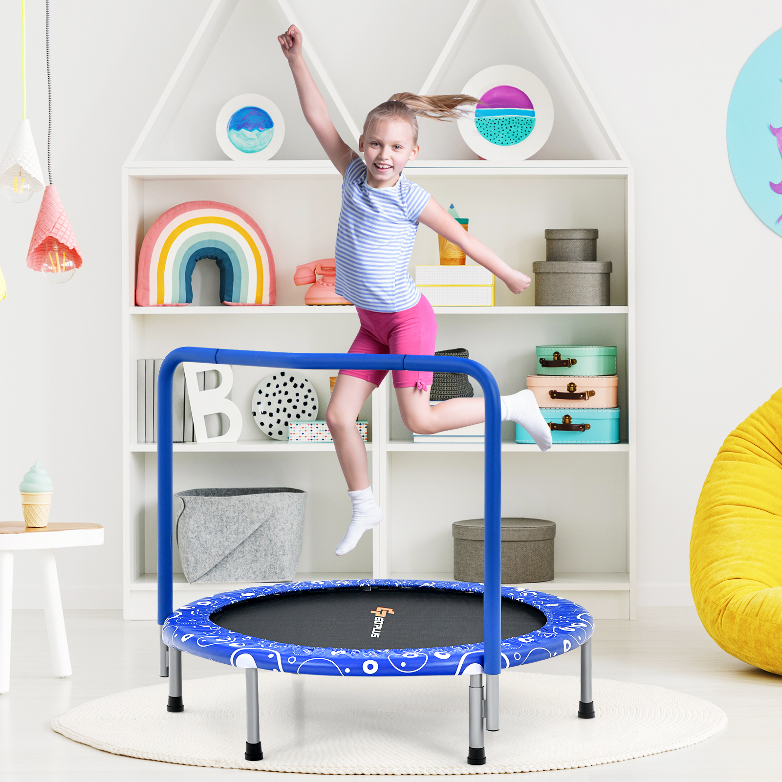 Infans 36" Kids Trampoline Rebounder W/Full Covered Handrail & Pad Indoor Outdoor Blue