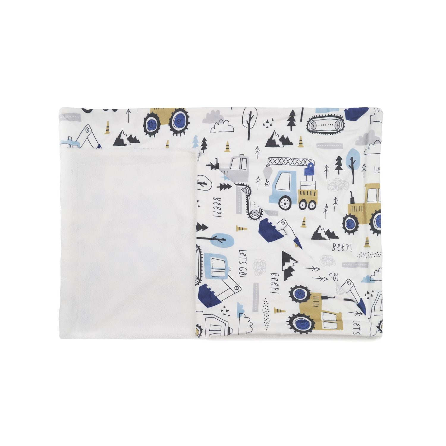 Marina Decoration Reversible Rich Printed Woven Fluffy Plush Soft Warm Flannel Fleece Children Throw Sherpa Kids Blanket, 40 x 50 Inch Cartoon Truck with White Base Pattern