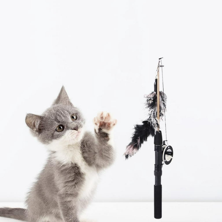 Interactive Funny cat Toy Fishing Pole Cute Design Colorful for Kitten Pet  Exerciser Training Teething Play - Black Bar 